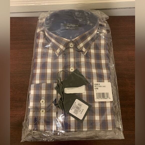 Bugatchi Plaid print classic fit premium soft cotton shirt, size M and L, NWT - Picture 5 of 8